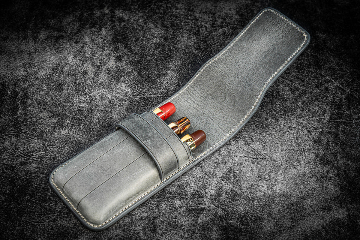 Galen Leather 3 Pen Flap Case - Crazy Horse Smoky