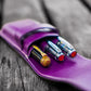 Galen Leather 3 Pen Flap Case - Purple