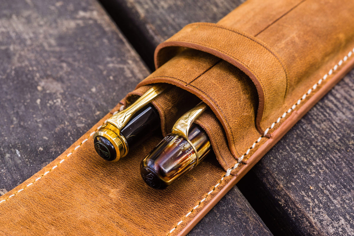 Galen Leather 2 Pen Flap Case - Crazy Horse Brown