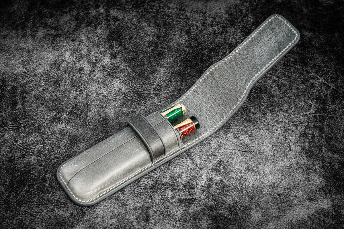 Galen Leather 2 Pen Flap Case - Crazy Horse Smoky