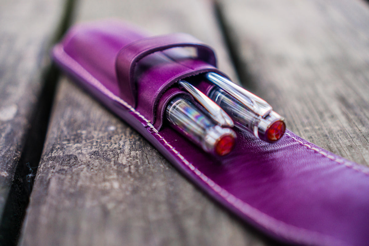 Galen Leather 2 Pen Flap Case - Purple