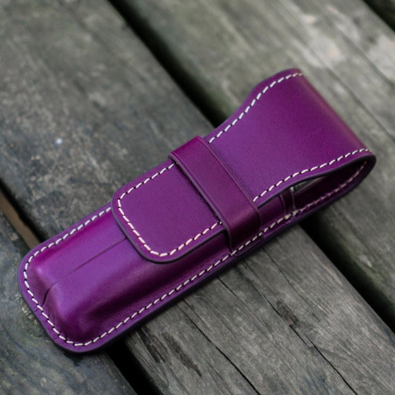 Galen Leather 2 Pen Flap Case - Purple