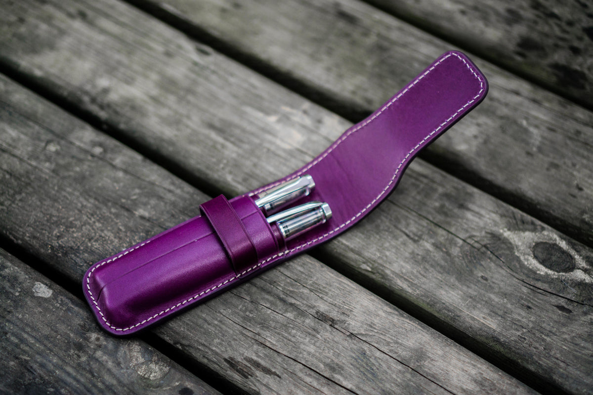 Galen Leather 2 Pen Flap Case - Purple
