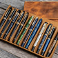 Galen Leather 12 Slot Magnum Opus Pen Case - Crazy Horse Brown (with Removable Pen Tray)