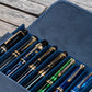 Galen Leather 12 Slot Magnum Opus Pen Case - Crazy Navy Blue (with Removable Pen Tray)