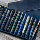 Galen Leather 12 Slot Magnum Opus Pen Case - Crazy Navy Blue (with Removable Pen Tray)