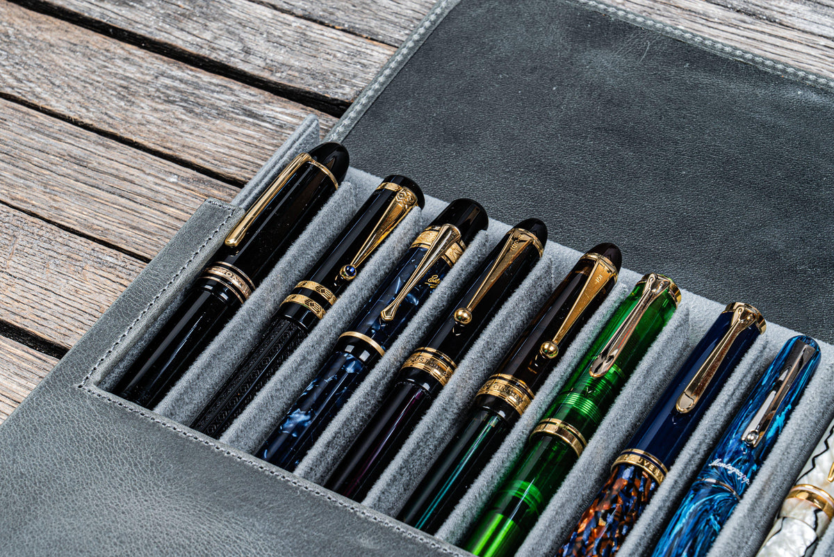 Galen Leather 12 Slot Magnum Opus Pen Case - Crazy Smoky (with Removable Pen Tray)