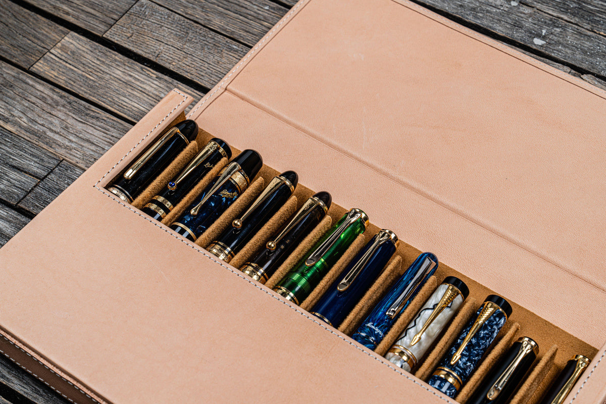 Galen Leather 12 Slot Magnum Opus Pen Case - Undyed (with Removable Pen Tray)