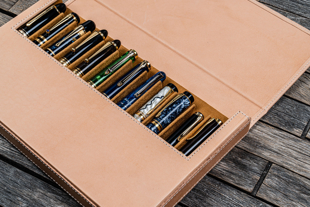 Galen Leather 12 Slot Magnum Opus Pen Case - Undyed (with Removable Pen Tray)