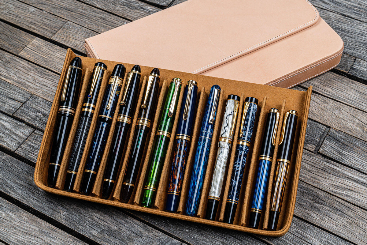 Galen Leather 12 Slot Magnum Opus Pen Case - Undyed (with Removable Pen Tray)