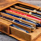 Galen Leather 6 Slot Magnum Opus Pen Case - Crazy Horse Brown (with Removable Tray)
