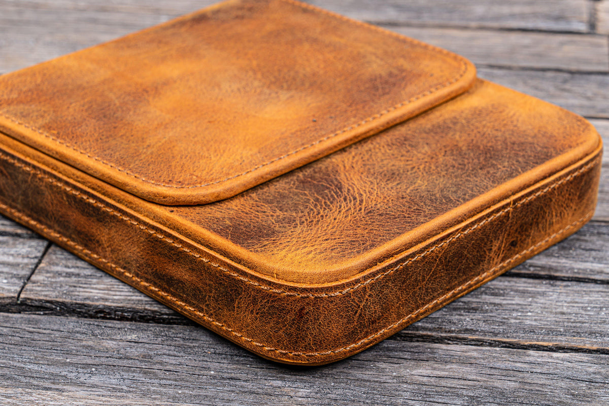 Galen Leather 6 Slot Magnum Opus Pen Case - Crazy Horse Brown (with Removable Tray)