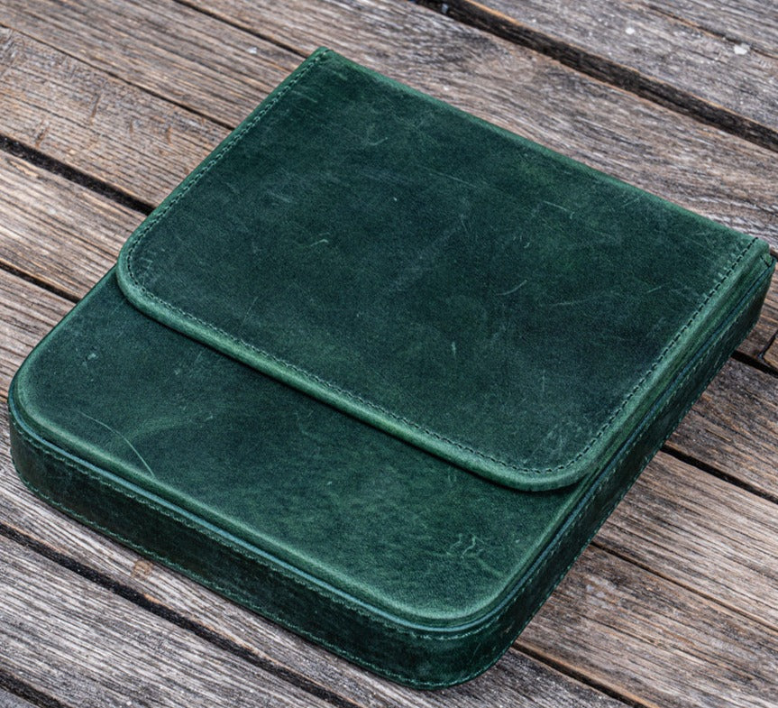 Galen Leather 6 Slot Magnum Opus Pen Case - Crazy Forest Green (with Removable Tray)