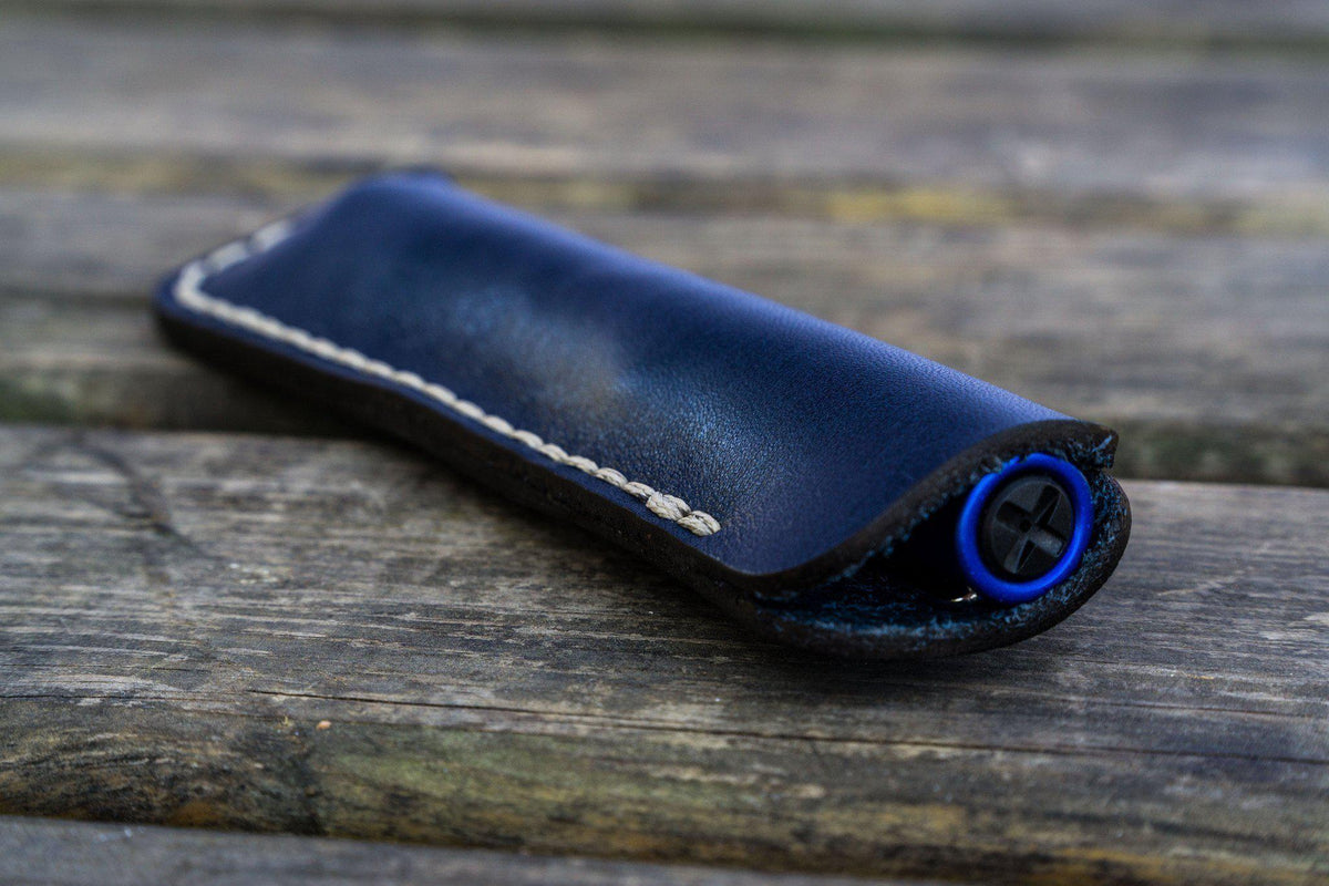 Galen Leather Single Fountain Pen Case/Pen Pouch - Navy Blue