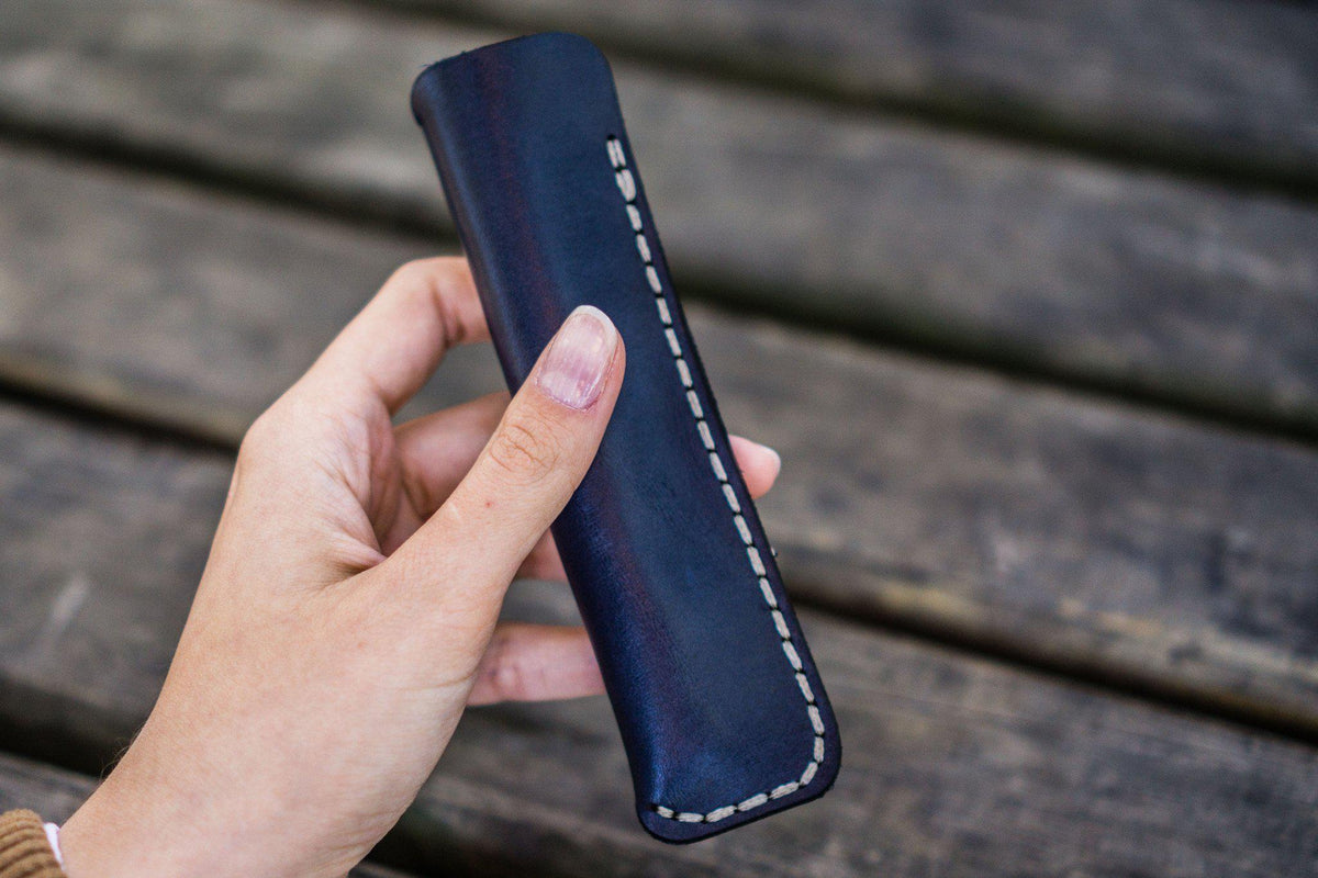 Galen Leather Single Fountain Pen Case/Pen Pouch - Navy Blue