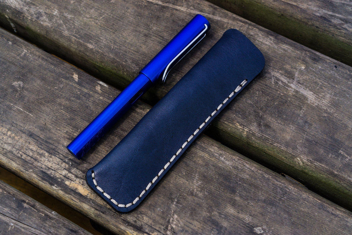 Galen Leather Single Fountain Pen Case/Pen Pouch - Navy Blue