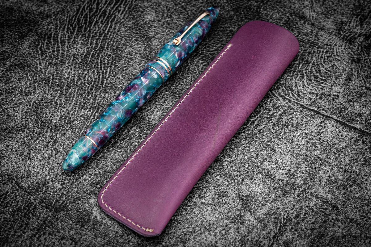 Galen Leather Single Fountain Pen Sleeve - Purple