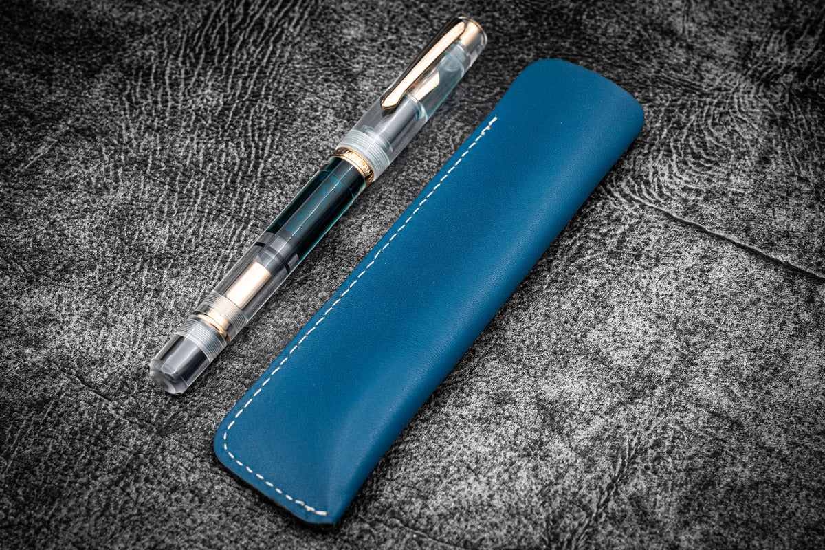 Galen Leather Single Fountain Pen Sleeve - Blue
