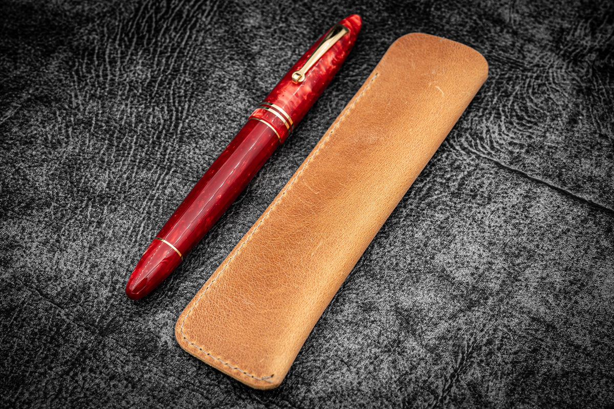 Galen Leather Single Fountain Pen Sleeve - Crazy Horse Honey Ochre
