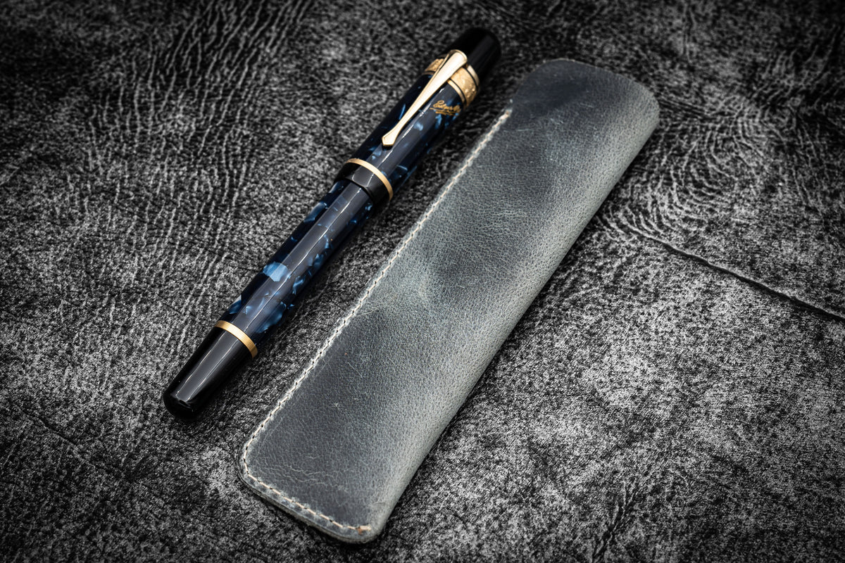 Galen Leather Single Fountain Pen Sleeve - Crazy Horse Smoky
