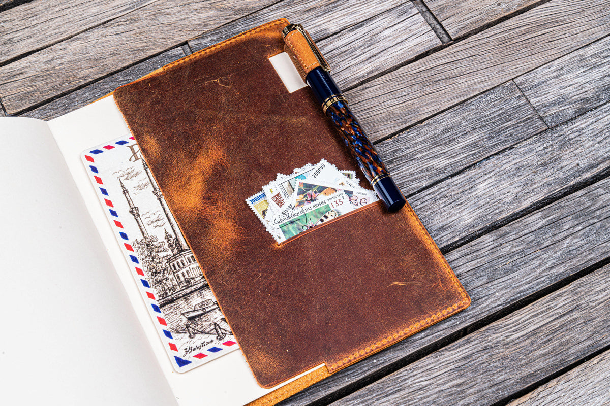 Galen Leather Slim A5 Notebook/Planner Cover - Crazy Horse Brown