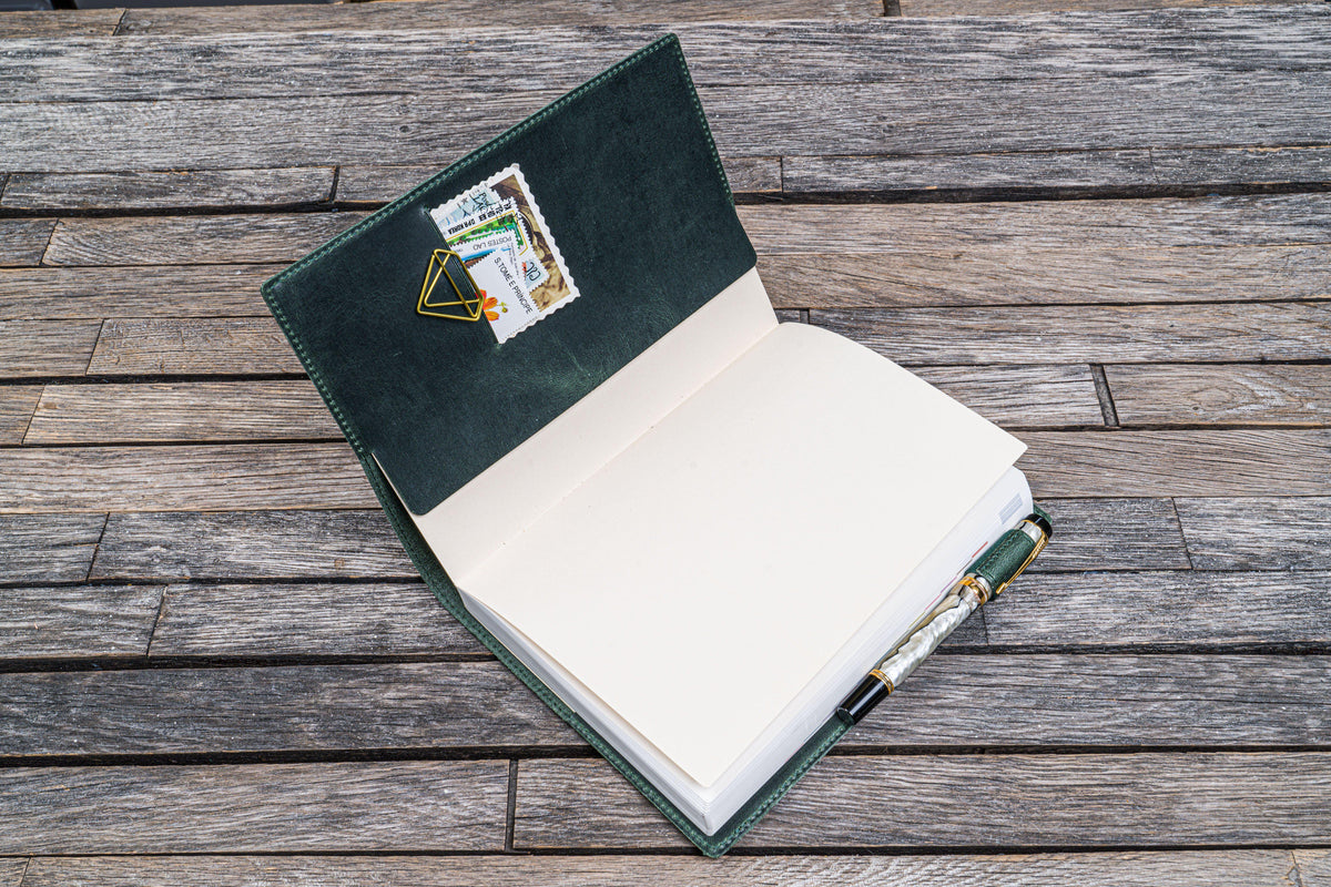 Galen Leather Slim A5 Notebook/Planner Cover - Crazy Horse Forest Green
