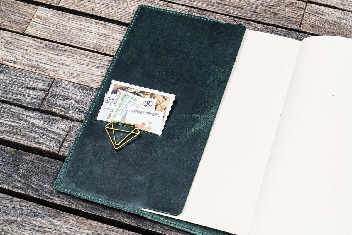 Galen Leather Slim A5 Notebook/Planner Cover - Crazy Horse Forest Green