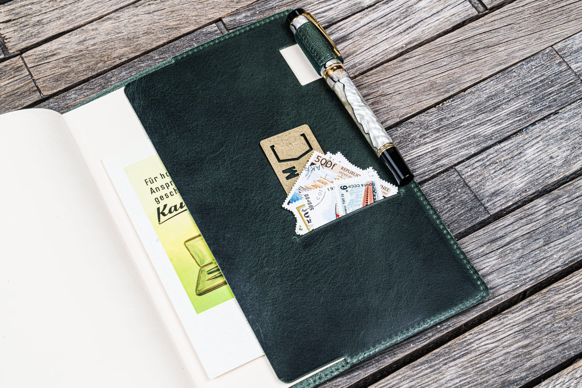 Galen Leather Slim A5 Notebook/Planner Cover - Crazy Horse Forest Green