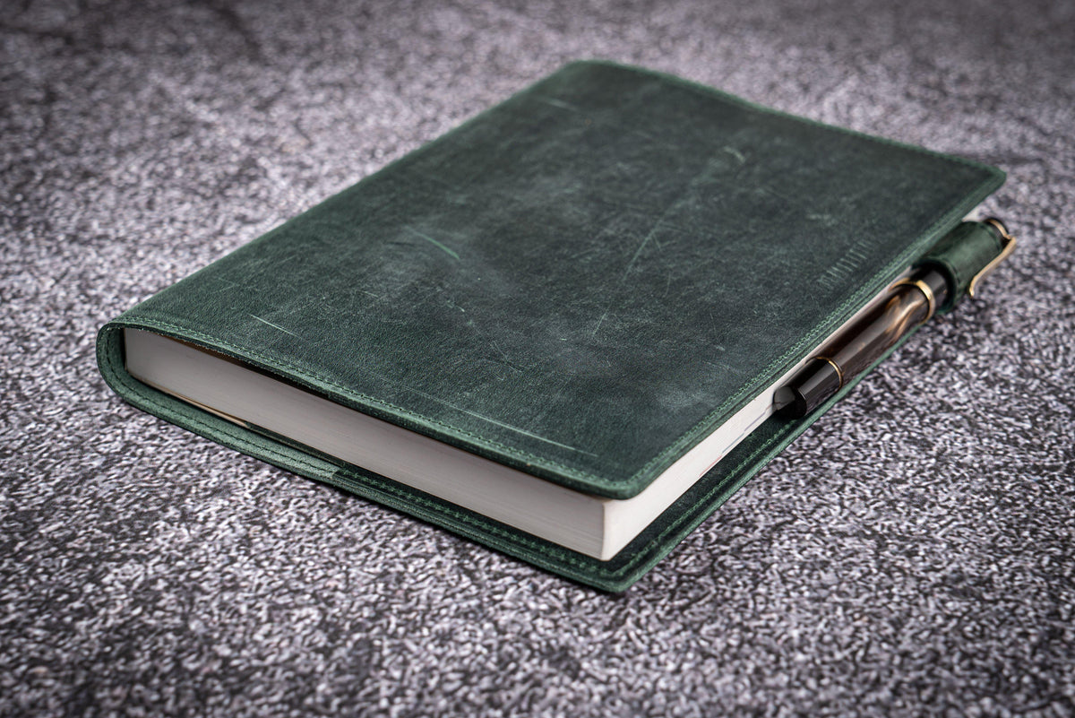 Galen Leather Slim A5 Notebook/Planner Cover - Crazy Horse Forest Green