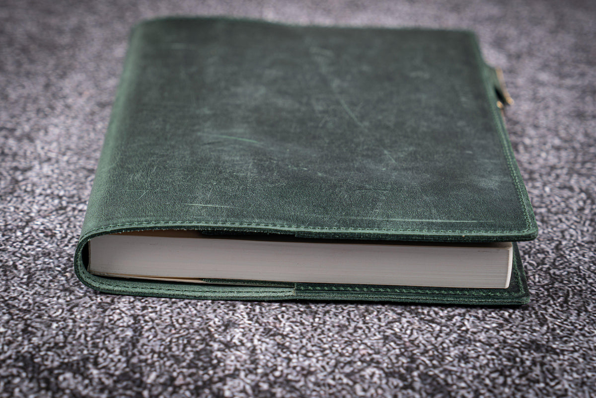 Galen Leather Slim A5 Notebook/Planner Cover - Crazy Horse Forest Green