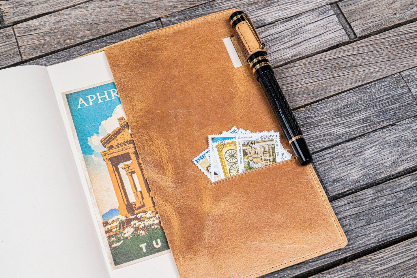 Galen Leather Slim A5 Notebook/Planner Cover - Crazy Horse Honey Ochre