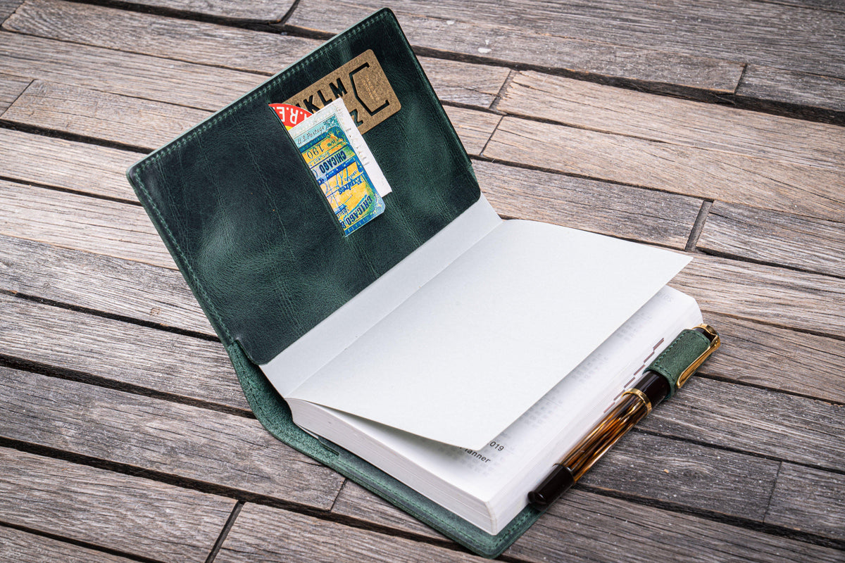 Galen Leather Slim A6 Notebook/Planner Cover - Crazy Horse Forest Green