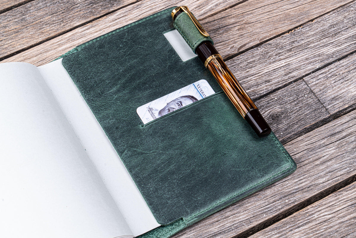 Galen Leather Slim A6 Notebook/Planner Cover - Crazy Horse Forest Green