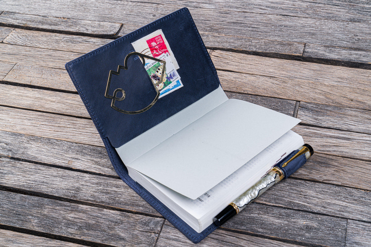 Galen Leather Slim A6 Notebook/Planner Cover - Crazy Horse Navy Blue