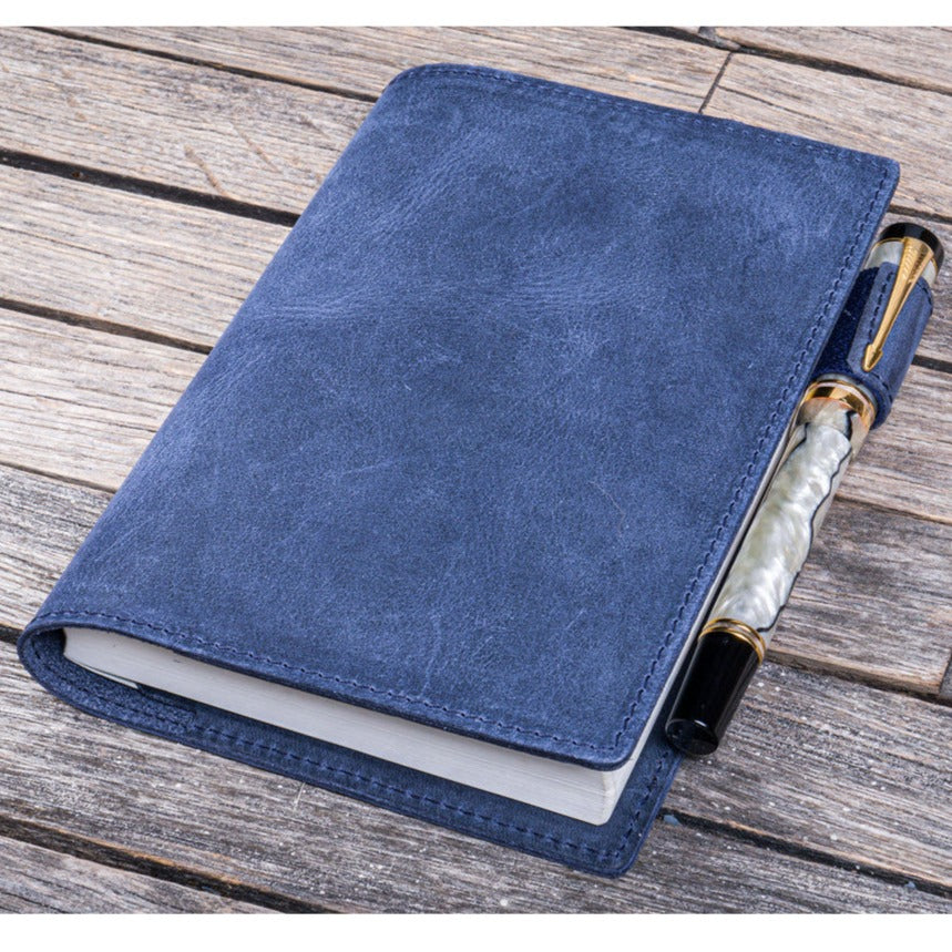 Galen Leather Slim A6 Notebook/Planner Cover - Crazy Horse Navy Blue