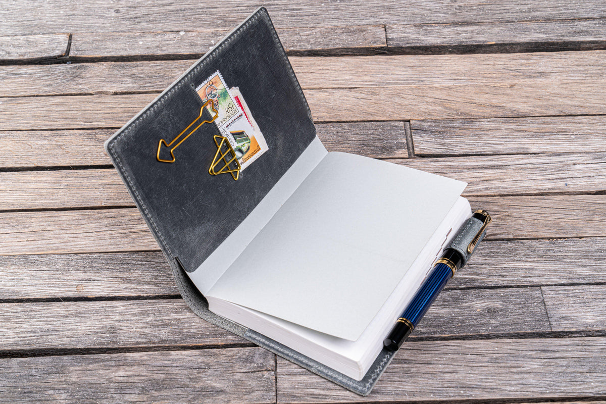 Galen Leather Slim A6 Notebook/Planner Cover - Crazy Horse Smoky