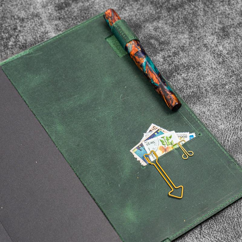 Galen Leather Slim B5 Notebook/Planner Cover - Crazy Horse Forest Green