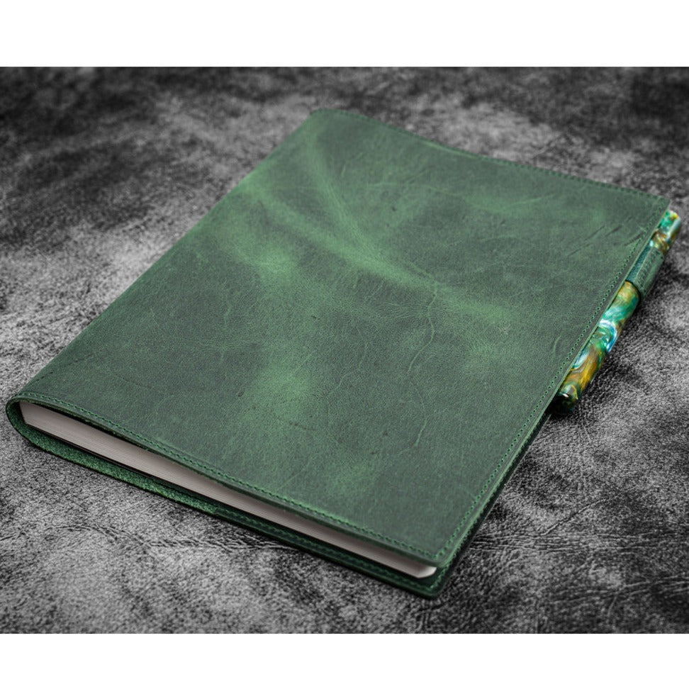 Galen Leather Slim B5 Notebook/Planner Cover - Crazy Horse Forest Green