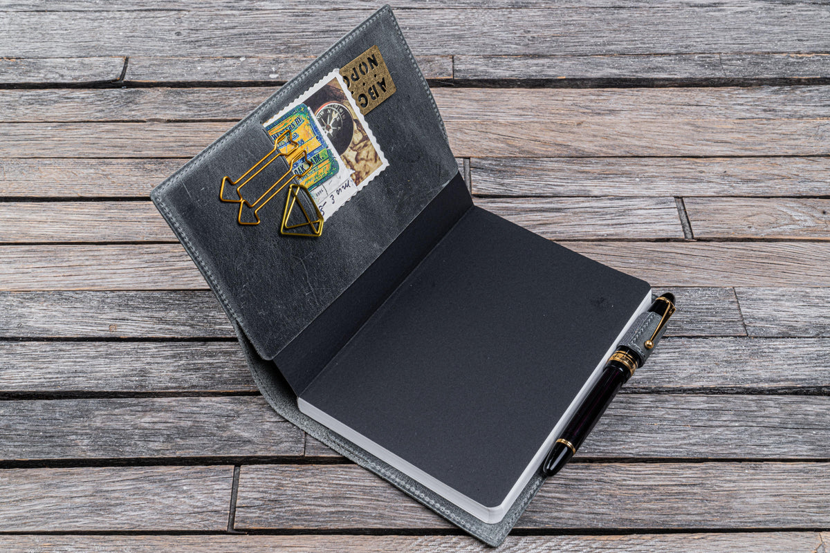 Galen Leather Slim B6 Notebook/Planner Cover - Crazy Horse Smoky