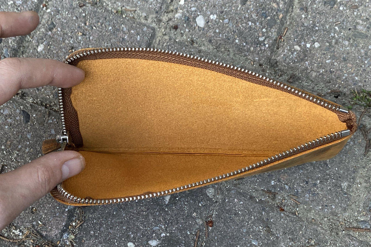 Galen Leather Slip-n-Zip 4 Slot Zippered Pen Pouch - Crazy Horse Brown