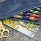 Galen Leather Slip-n-Zip 4 Slot Zippered Pen Pouch - Crazy Horse Navy Blue