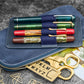 Galen Leather Slip-n-Zip 4 Slot Zippered Pen Pouch - Crazy Horse Navy Blue