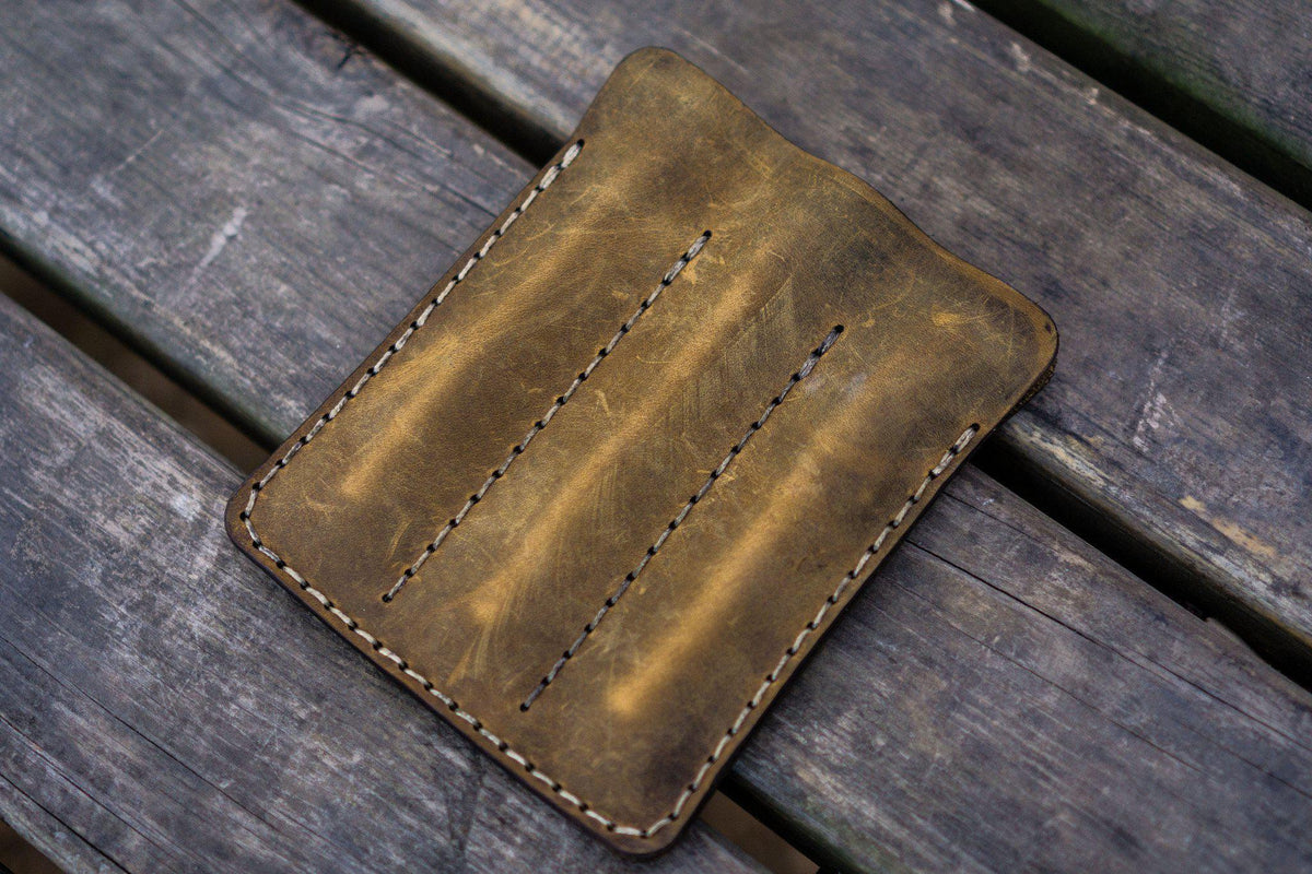 Galen Leather Triple Fountain Pen Case/Pen Pouch - Crazy Horse Brown