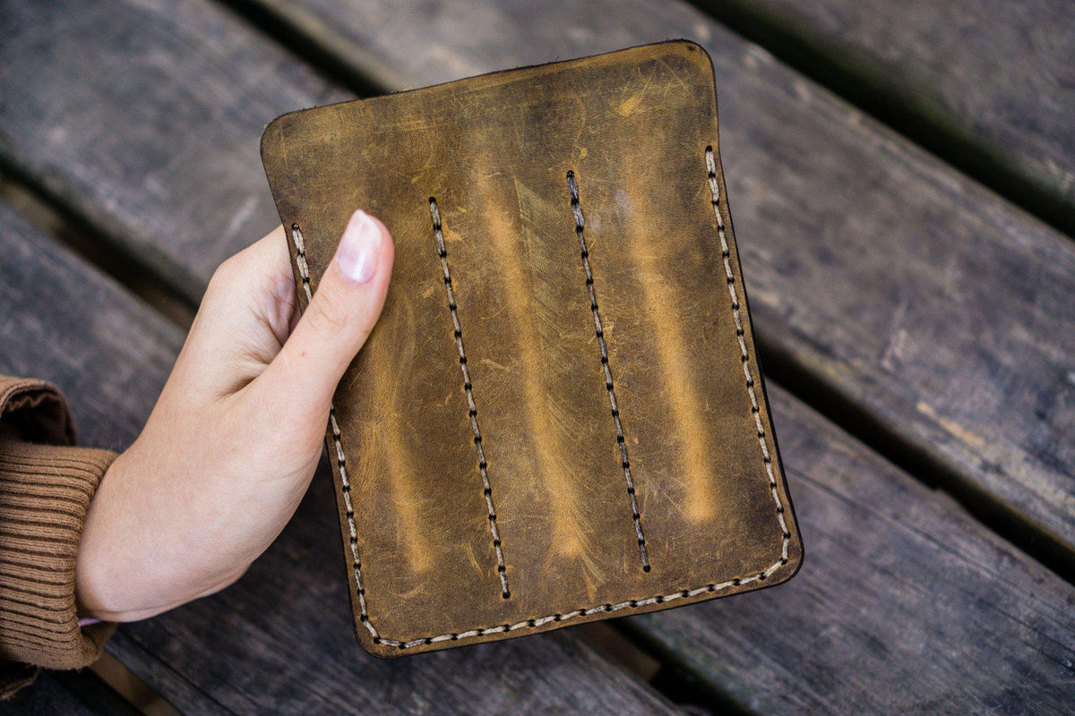 Galen Leather Triple Fountain Pen Case/Pen Pouch - Crazy Horse Brown