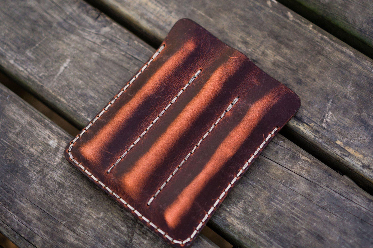 Galen Leather Triple Fountain Pen Case/Pen Pouch - Crazy Horse Orange