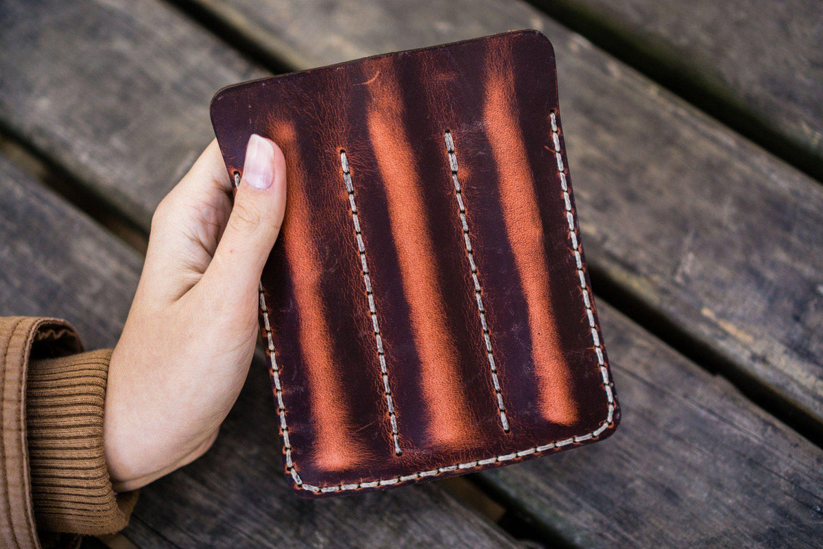 Galen Leather Triple Fountain Pen Case/Pen Pouch - Crazy Horse Orange