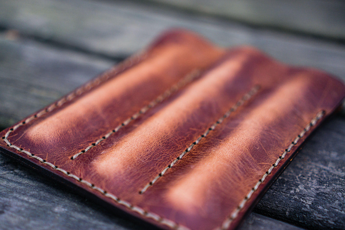 Galen Leather Triple Fountain Pen Case/Pen Pouch - Crazy Horse Tan