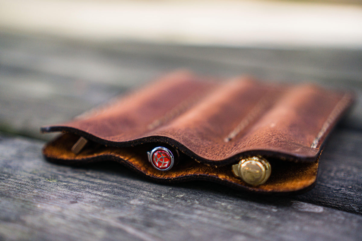 Galen Leather Triple Fountain Pen Case/Pen Pouch - Crazy Horse Tan