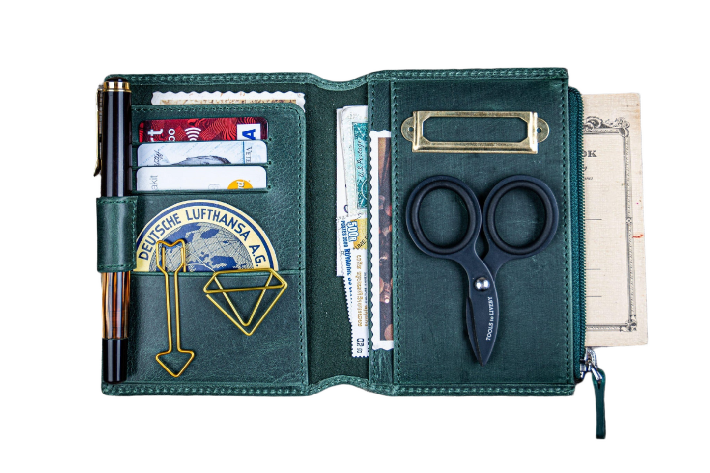 Galen Leather Wallet Insert for Traveler's Notebook Passport Size - Crazy Horse Forest Green