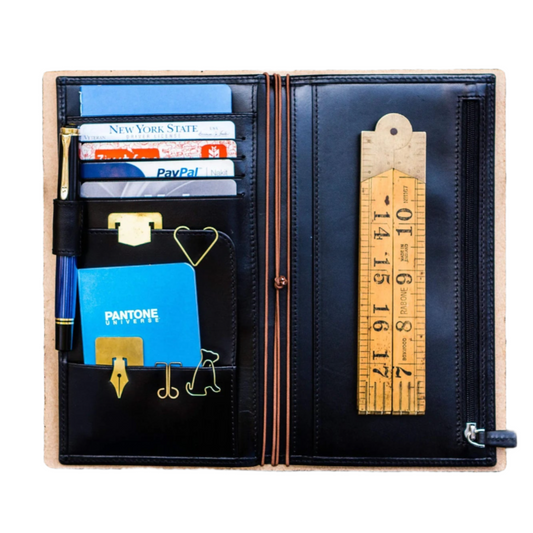 Galen Leather Wallet Insert for Traveler's Notebook Regular Size - Black